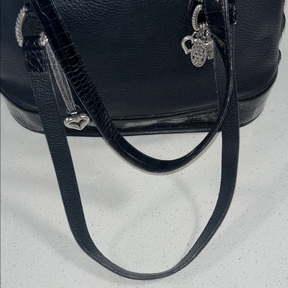 Brighton Black Leather Shoulder Bag with Rounded Dome Shape and Silver Accents